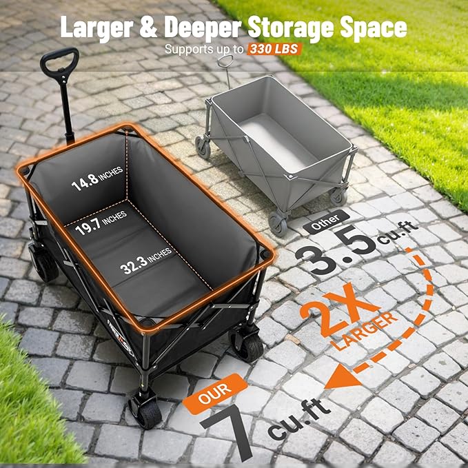 Overmont Ultra-Compact Collapsible Wagon Cart -200L Portable Folding Wagon with All-Terrain Wheels Utility for Beach, Grocery Shopping, Camping, and Gardening โ 330lbs Load Capacity Black