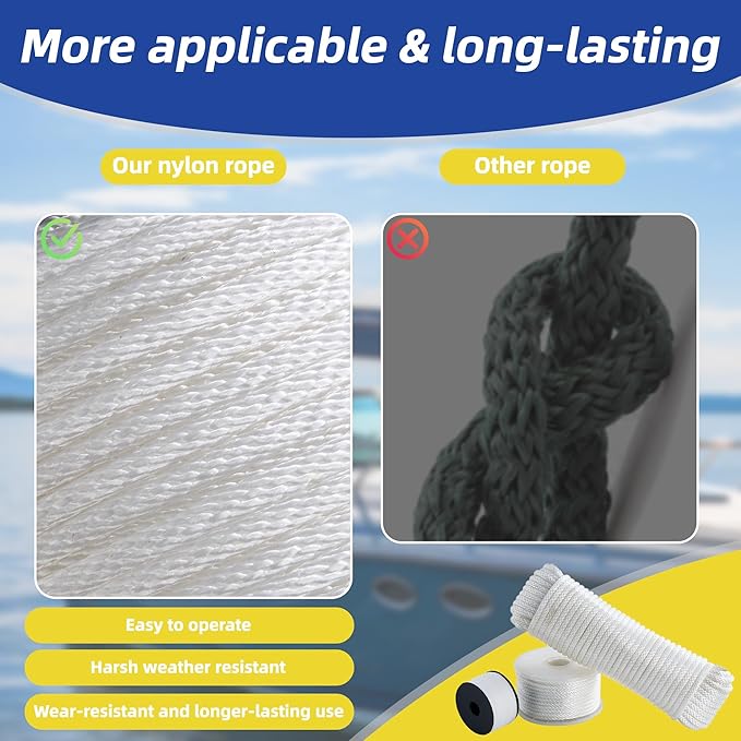 White Nylon Rope 1/8inch 100ft Braided Multi-Purpose Ropes for Outdoor&Indoor Heavy Duty for Camping, Boat, Garden, Clothesline, Marine, Soft & Flexible, High Tensile Strength