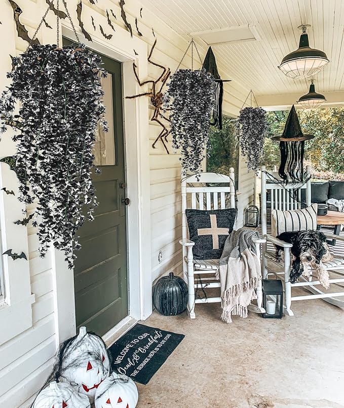 RECUTMS Artificial Hanging Plants Fake Hanging Plant Faux Hanging Plants UV Resistant Plastic Plants for Indoor Outdoor Room Wall Wedding Patio Porch Decor(Black White)