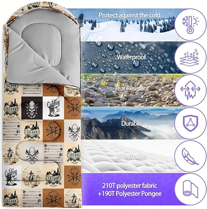 Sleeping Bags for Adults and Kids,3D Printing Camping Sleeping Bag for Girls Boys Lightweight Waterproof Cold/Warm 3-Season,Outdoor Travel with Compression Bags
