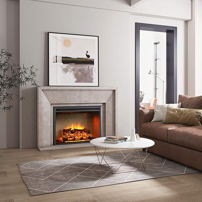 RICHFLAME 33 Inches, Edward Electric Fireplace Insert with Fire Crackling Sound, Weathered Concrete Interior, Remote Control, 750/1500W, Black
