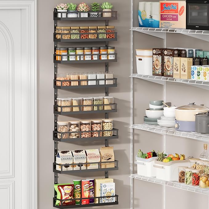 X-cosrack 8-Tier Adjustable Spice Rack โ Wall-Mounted Space-Saving Organizer with Mixed Baskets, Large-Capacity Seasoning Holder for Kitchen & Pantry (Black)