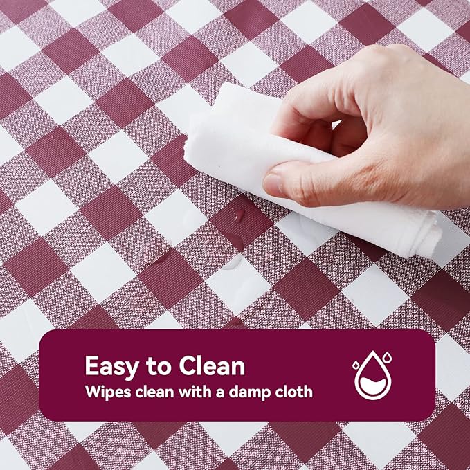 Romanstile Rectangle Vinyl PVC Tablecloth, 100% Waterproof Buffalo Plaid Plastic Table Cloth, Oil Proof Heavy Duty Wipeable Table Covers for Dining/Camping/Picnic/Outdoor - 60 x 102, Burgundy
