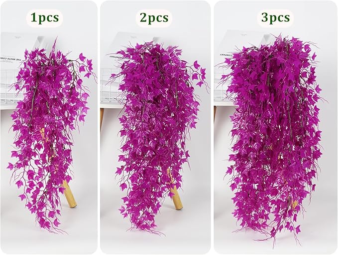 RECUTMS Fake Hanging Plants Artificial Ivy Leaf Faux Vine Plants Outdoor Artificial Hanging Plants Fake Plant Wall Decor Indoor UV Resistant Plants Home Room Decoration(Pure Fuchsia)