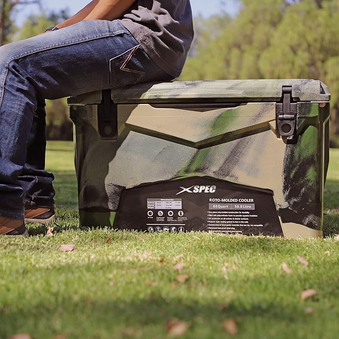 Xspec 60 Qt XL Roto Molded High Performance Camping Cooler Ice Chest | Extra Large Pro Tough Durable Outdoor Overland Rotomolded Hard Cooler
