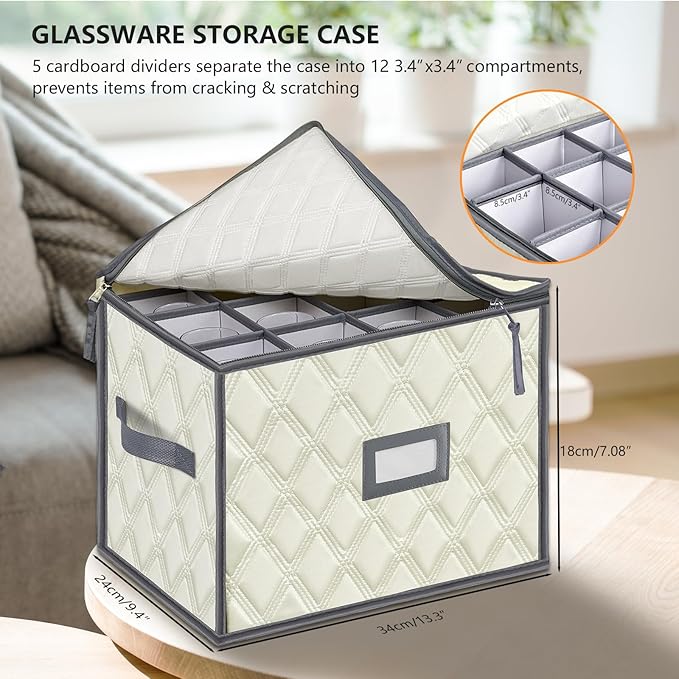 VERONLY Champagne Flute Storage Box,Quilted Stemware Storage Box Shell, Stackable Champagne Glass Container,Wine Glass, Crystal Glassware, Drinkware Case for Moving Transport