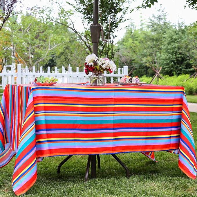 Poise3EHome 60X84 Outdoor/Indoor Waterproof Spillproof Rectangle Tablecloth for Camping Picnic Party Patio Table Spring, Color Stripe