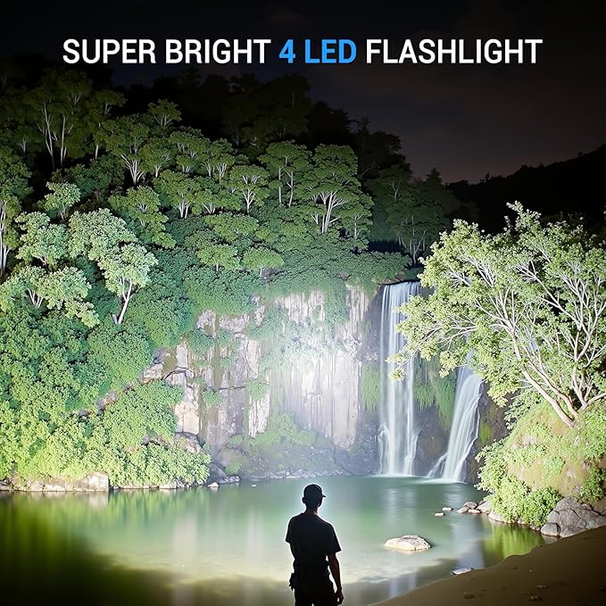 Rechargeable Flashlights High Lumens, Metal Flashlights Rechargeable, Super Bright Flashlight, Waterproof Tactical Flash Light, High Powered 2000 Lumens for Emergency Home Camping Essentials