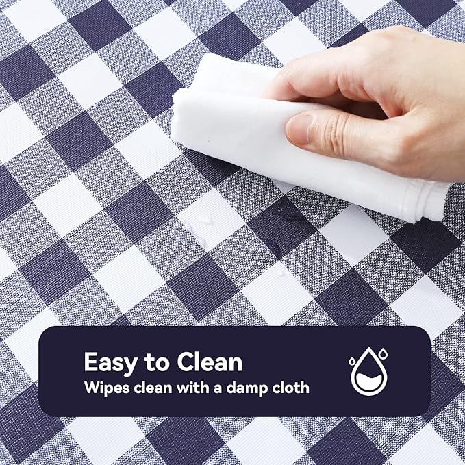 Romanstile Square Vinyl PVC Tablecloth, 100% Waterproof Buffalo Plaid Plastic Table Cloth, Oil Proof Heavy Duty Wipeable Table Covers for Dining/Camping/Picnic/Outdoor - 60 x 60, Navy Blue