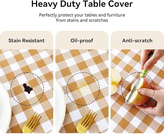 Romanstile Square Vinyl PVC Tablecloth, 100% Waterproof Buffalo Plaid Plastic Table Cloth, Oil Proof Heavy Duty Wipeable Table Covers for Dining/Camping/Picnic/Outdoor - 54 x 54, Coffee and White