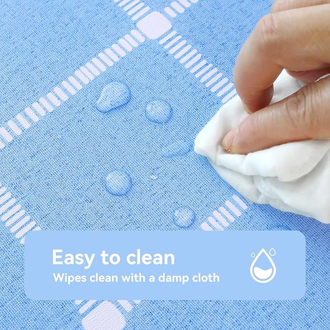 Romanstile Rectangle Plastic Tablecloth, 100% Waterproof Oil-Proof Checkered PVC Table Cloth, Heavy Duty Vinyl Table Cover for Dining, Camping, Picnic, Outdoor - 54 x 108 Inch, Light Blue