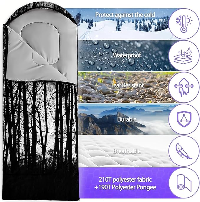 Sleeping Bags for Adults and Kids,3D Printing Camping Sleeping Bag for Girls Boys Lightweight Waterproof Cold/Warm 3-Season,Outdoor Travel with Compression Bags