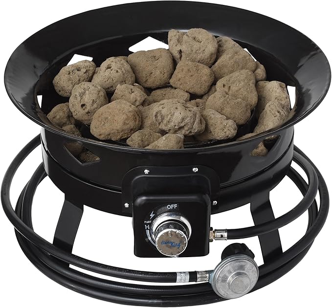 Flame King Smokeless Propane Fire Pit, 19-inch Portable Firebowl, 58K BTU with Self Igniter, Cover, & Carry Straps for RV, Camping, & Outdoor Living