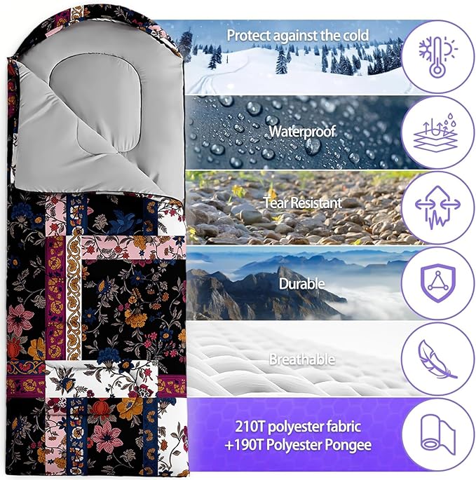 Sleeping Bags for Adults and Kids,3D Printing Camping Sleeping Bag for Girls Boys Lightweight Waterproof Cold/Warm 3-Season,Outdoor Travel with Compression Bags