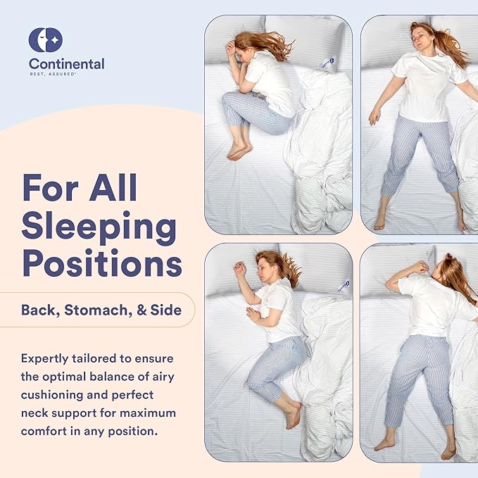 Continental Bedding | Serenity Goose Down Pillow | 700 Fill Power Hungarian White Down | 400TC Cotton Damask Shell | Made in USA | Medium, Standard (Pack of 2), 2 Count