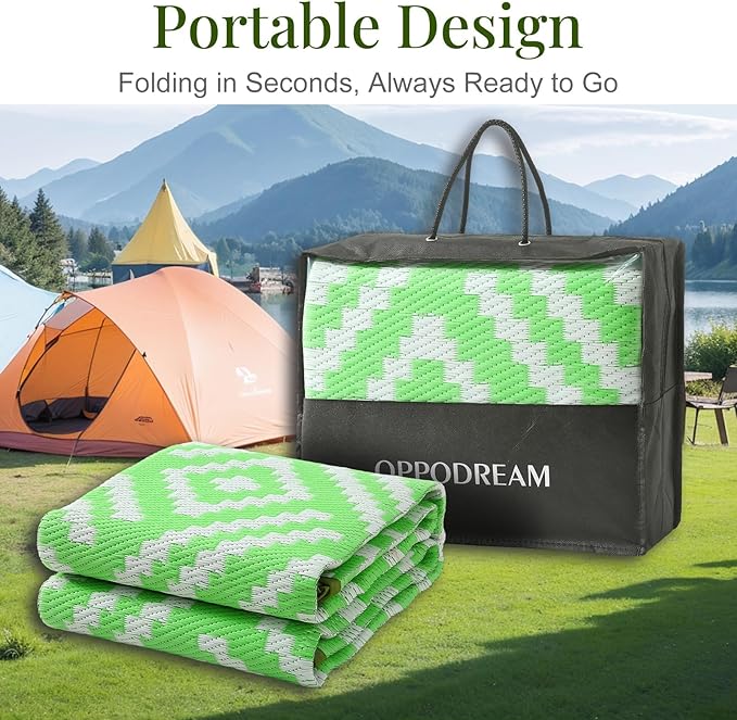 OPPODREAM Outdoor Rug 5x8 Ft, Waterproof Outdoor Plastic Straw Rug for Patio, Reversible Out Door Carpet for Camping, Deck, Rv, 5 x 8 Area Carpet for Balcony, Porch, Backyard, White and Green