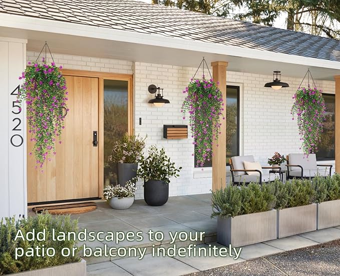 RECUTMS Artificial Fake Hanging Eucalyptus Plants Vine Hanging Plant Outdoor UV Resistant Plastic Plants Artificial Greenery for Bedroom Wall Decor Wedding Party Room Aesthetic Stuff(Fuchsia)
