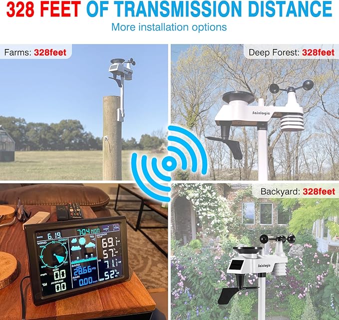 Sainlogic Wireless Weather Station with Outdoor Sensor, 8-in-1 Weather Station with Weather Forecast, Temperature, Air Pressure, Humidity, Wind Gauge, Rain Gauge, Moon Phrase, Alarm Clock (No WiFi)