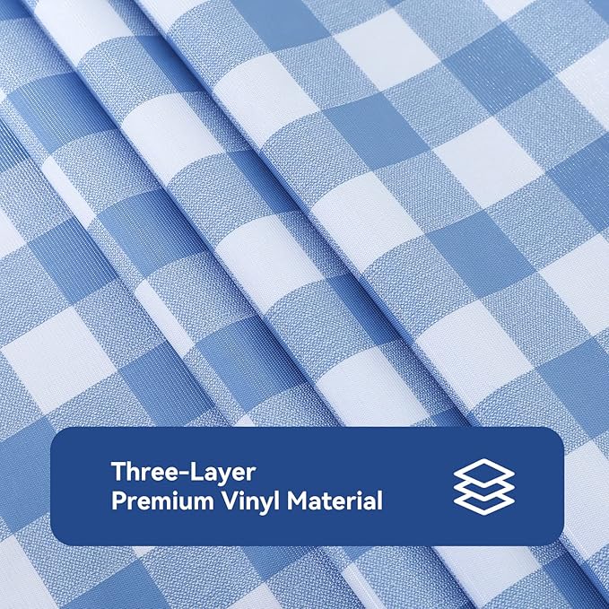 Romanstile Square Vinyl PVC Tablecloth, 100% Waterproof Buffalo Plaid Plastic Table Cloth, Oil Proof Heavy Duty Wipeable Table Covers for Dining/Camping/Picnic/Outdoor - 54 x 54, Light Blue