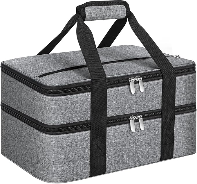 Double Insulated Casserole Carrier, Portable Casserole Carrier for Hot or Cold Food Lunch Tote Warmer or Cooler Bag, Lasagna Lunch Bag for Potluck Parties- Fits 9" x 13" Baking Dish-Grey