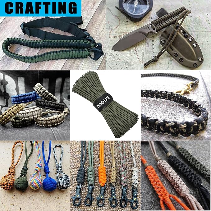 Paracord Nylon Rope Army Green 50ft with 7-Strand Core, 10 Colors and 50/100/200 ft, Type III Parachute Cord 4mm for Camping, Survival, Hiking, DIY, Crafting, Outdoor Utility Rope