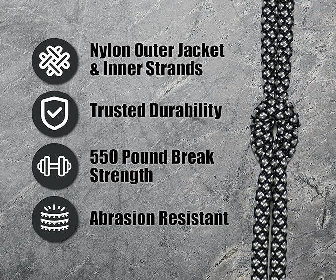 BORED? PARACORD! 550 lb Paracord - Ideal for Crafting, Camping, DIY Projects, Active & Military Outdoors - Strong Survival Rope - Tactical Parachute Cord Type III - Silver Diamonds 50 Feet