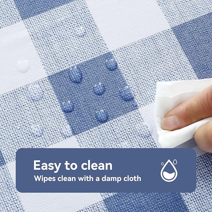 Romanstile Rectangle Plastic Tablecloth, 100% Waterproof Oil-Proof Checkered PVC Table Cloth, Heavy Duty Vinyl Table Cover for Dining, Camping, Picnic, Outdoor - 54 x 120 Inch, Light Blue and White