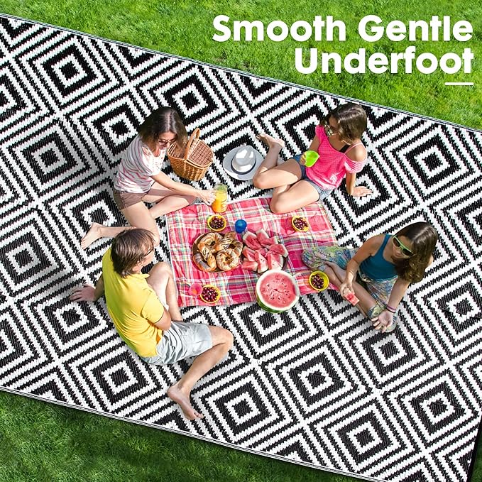 Plastic Straw Rug, Waterproof Outdoor Rug, Reversible Plastic Camping RV Rug, Large Floor Mat and Area Rug for Camping, Patio, Backyard, Deck, Picnic, Beach (H, 5 * 8)