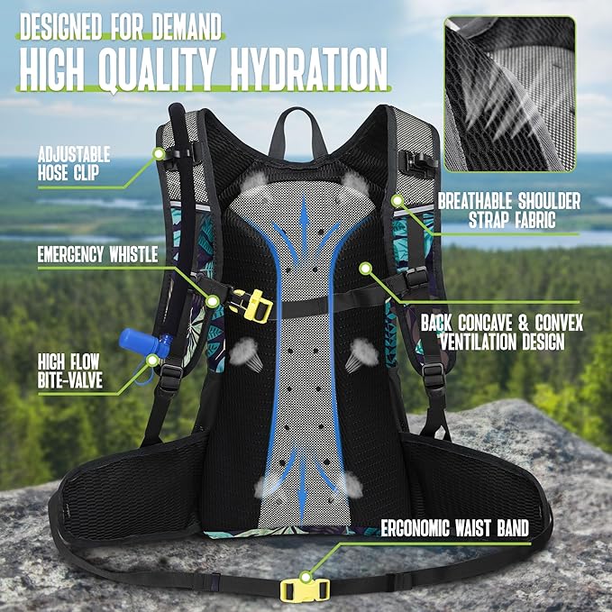 N NEVO RHINO Hydration Backpack, 18L Multipurpose Hiking Backpack with 3L Water Bladder, Water Backpack Insulated Hydration Pack Ideal for Hiking and Cycling