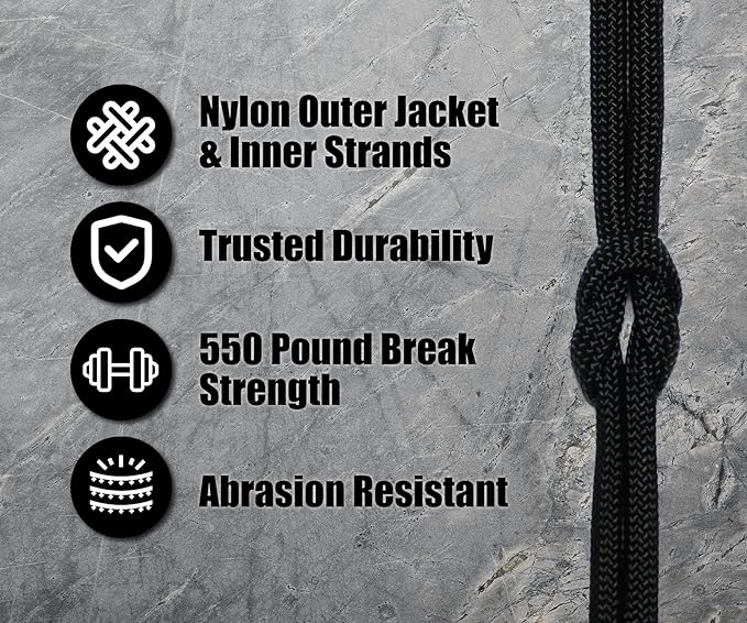 BORED? PARACORD! 550 lb Paracord - Ideal for Crafting, Camping, DIY Projects, Active & Military Outdoors - Strong Survival Rope - Tactical Parachute Cord Type III - Black 250 Feet