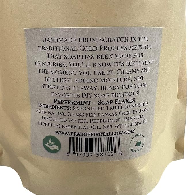 Pure Beef Tallow Soap Flakes - Made in USA - Grass Fed and Finished - Face, Body and Hair - Cleans, Moisturizes, Soothes, and Hydrates. Natural and Organic Orange