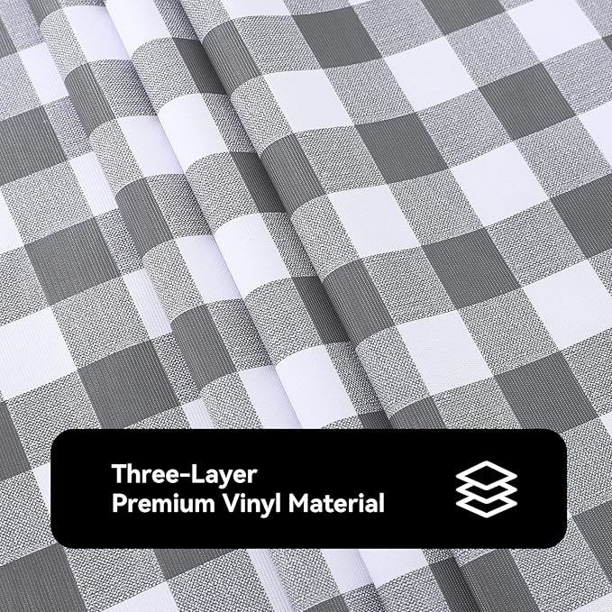 Romanstile Rectangle Vinyl PVC Tablecloth, 100% Waterproof Buffalo Plaid Plastic Table Cloth, Oil Proof Heavy Duty Wipeable Table Covers for Dining/Camping/Picnic/Outdoor - 54 x 108, Grey and White