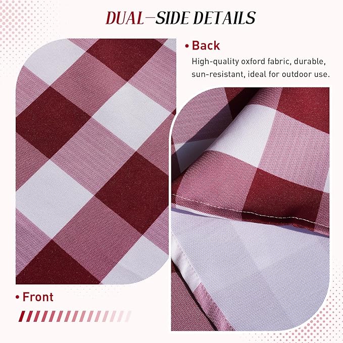 Poise3EHome 60X120 Outdoor/Indoor Waterproof Spillproof Rectangle Tablecloth with Umbrella Hole for Christmas Camping, Picnic, Afternoon Tea, BBQ, Burgundy Red Checkered