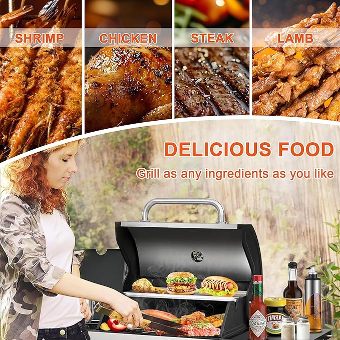 4-Burner BBQ Propane Gas Grill with Side Burner, 51,000 BTU Stainless Steel Patio Barbecue Grill with Waterproof Cover, Pull Out Grease Tray, For Camping, Outdoor Cooking (Style3)