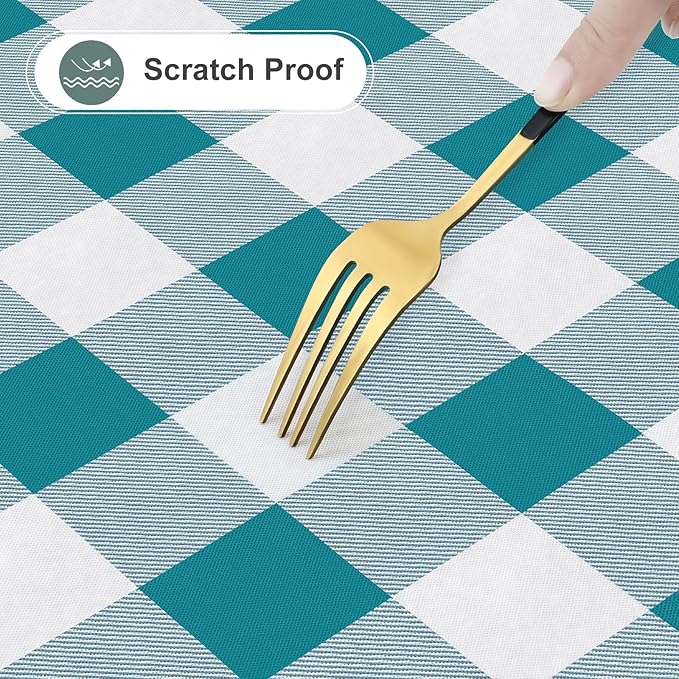 misaya Rectangle Waterproof Vinyl Table Cloth, Buffalo Flannel Backed Tablecloth, Wipeable Plastic Table Cover for Dinner, Kitchen, Outdoor (60" x 84", Turquoise and White)