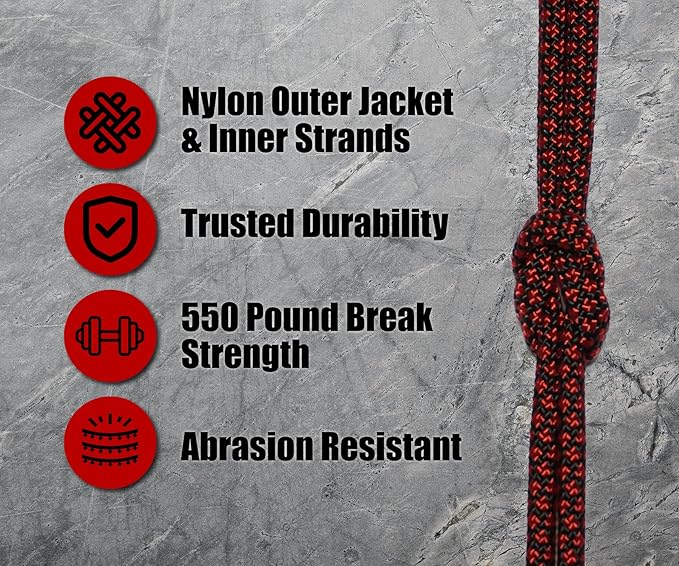 BORED? PARACORD! 550 lb Paracord - Ideal for Crafting, Camping, DIY Projects, Active & Military Outdoors - Strong Survival Rope - Tactical Parachute Cord Type III - Blood Diamonds 50 Feet