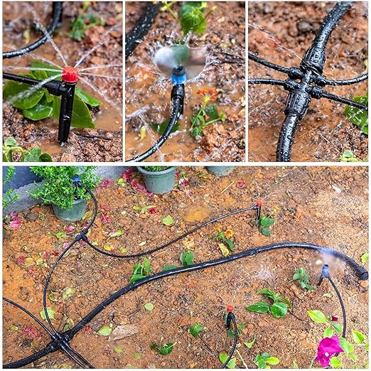 177FT Drip Irrigation Kit โ 2025 New Quick-Connect Micro Irrigation System with 46FT 1/2'' Tubing, Locking Nozzle Emitters, Adjustable Misting Sprayers for Gardens, Lawns, Raised Beds and Greenhouses