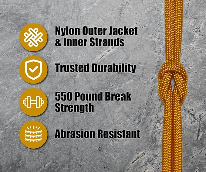 BORED? PARACORD! 550 lb Paracord - Ideal for Crafting, Camping, DIY Projects, Active & Military Outdoors - Strong Survival Rope - Tactical Parachute Cord Type III - Goldenrod 100 Feet