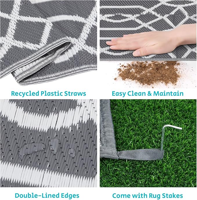 HEBE Outdoor Rug Waterproof 6x9, Reversible Plastic Straw Rug RV Camping Rug, Indoor Outdoor Patio Mat Clearance, Outside Carpet for Porch,Deck,Camper,Balcony,Backyard,Picnic