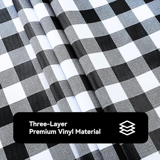 Romanstile Rectangle Vinyl PVC Tablecloth, 100% Waterproof Buffalo Plaid Plastic Table Cloth, Oil Proof Heavy Duty Wipeable Table Covers for Dining/Camping/Picnic/Outdoor - 54 x 120, Black and White