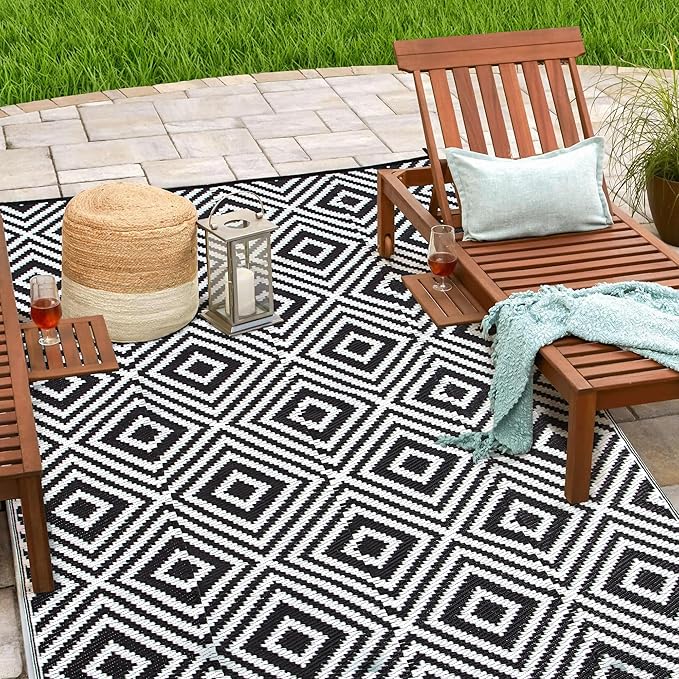 Plastic Straw Rug, Waterproof Outdoor Rug, Reversible Plastic Camping RV Rug, Large Floor Mat and Area Rug for Camping, Patio, Backyard, Deck, Picnic, Beach (H, 5 * 8)
