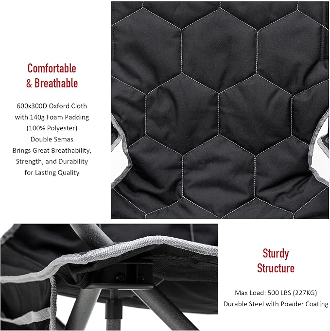 SUNNYFEEL Oversized Folding Camping Chair 500 LBS Heavy Duty Lawn Chairs with Black Portable Folding with Armrest, Cup Holder, Pocket &Bag for Outdoor Camping/Beach/Travel/Picnic/Fishing