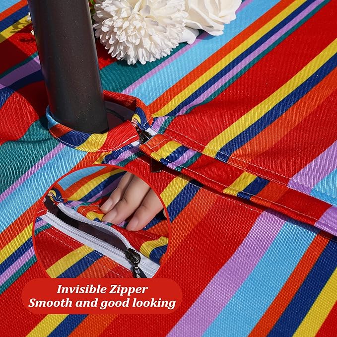 SquarePie Outdoor Tablecloth Rectangle with Umbrella Hole Waterproof Patio Table Cloth Spill Proof Wrinkle Free Table Cover for Spring Summer Picnic Garden Party, 52x70 Color Stripe