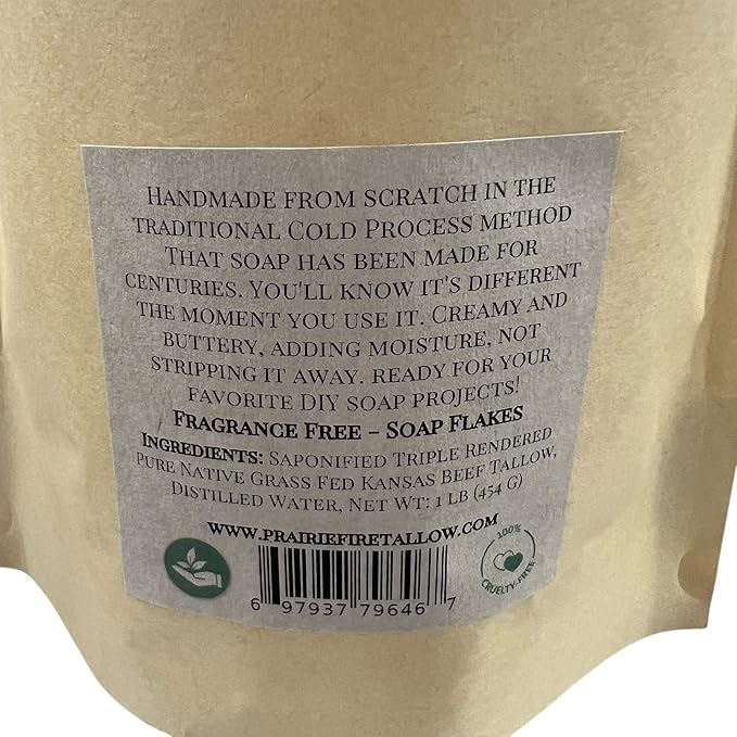 Pure Beef Tallow Soap Flakes - Made in USA - Grass Fed and Finished - Face, Body and Hair - Cleans, Moisturizes, Soothes, and Hydrates. Natural and Organic Orange