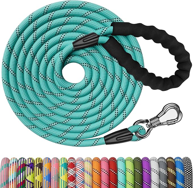 NTR 15FT Training Leash for Dogs, Reflective Nylon Rope with Swivel Hook, Comfortable Handle for Small to Large Dogs, Teal