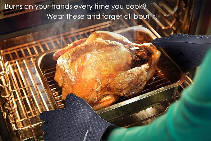 KITCHEN PERFECTION Silicone Smoker Oven Gloves -Extreme Heat Resistant BBQ Gloves -Handle Hot Food Right on Your Smoker Grill Fryer Pit|Waterproof Oven Mitts Grill Gloves |Superior Value Set+3 Bonuses