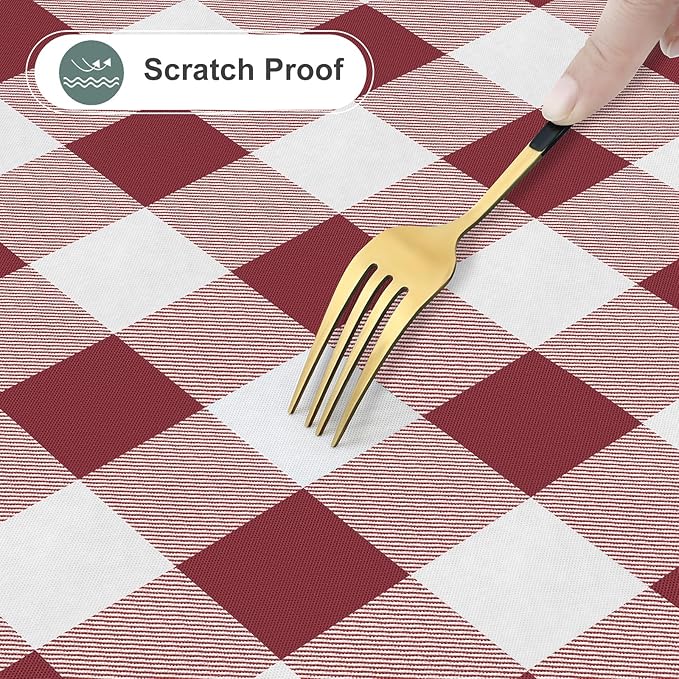 misaya Rectangle Waterproof Vinyl Table Cloth, Buffalo Flannel Backed Tablecloth, Wipeable Plastic Table Cover for Dinner, Kitchen, Outdoor (60" x 120", Burgundy and White)