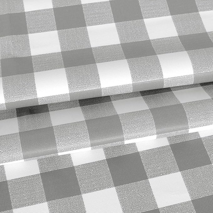 Fitable Round Vinyl Fitted Table Cover - 2 Pack Waterproof Checkered Elastic Edged Tablecloth Flannel Backed Table Cloth for Picnic Party, Silver/White (Fit for 45"-56" Round Tables)
