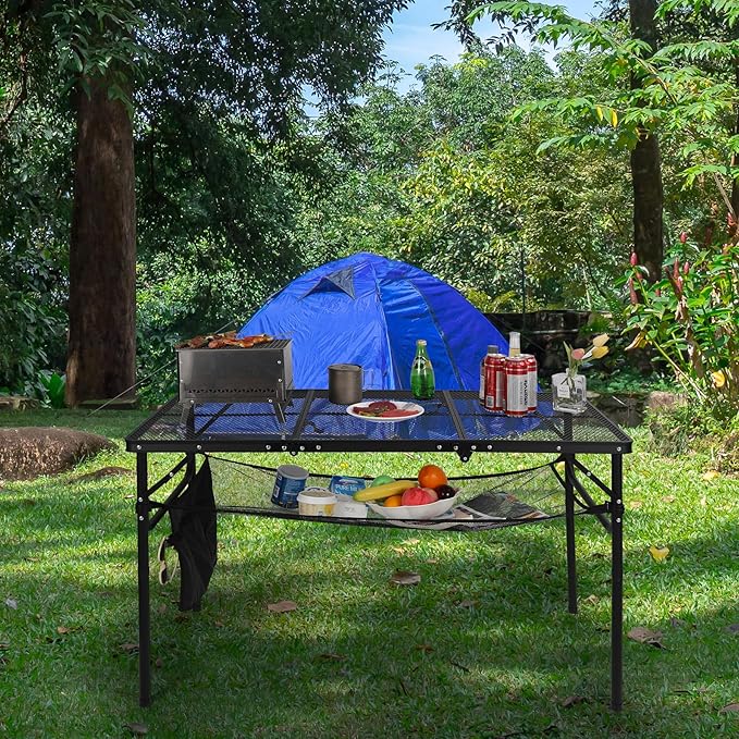 RedSwing Folding Grill Table, Lightweight Portable Grill Stand Table for Outdoor Camping Picnic BBQ, Adjustable Height, 48''x24''x16/28'', Black
