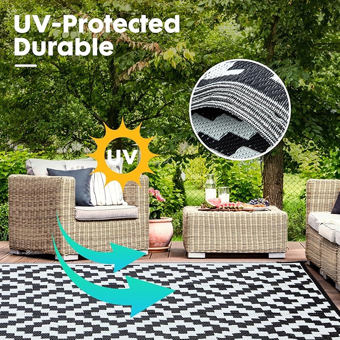 Plastic Straw Rug, Waterproof Outdoor Rug, Reversible Plastic Camping RV Rug, Large Floor Mat and Area Rug for Camping, Patio, Backyard, Deck, Picnic, Beach (S, 9 * 12)